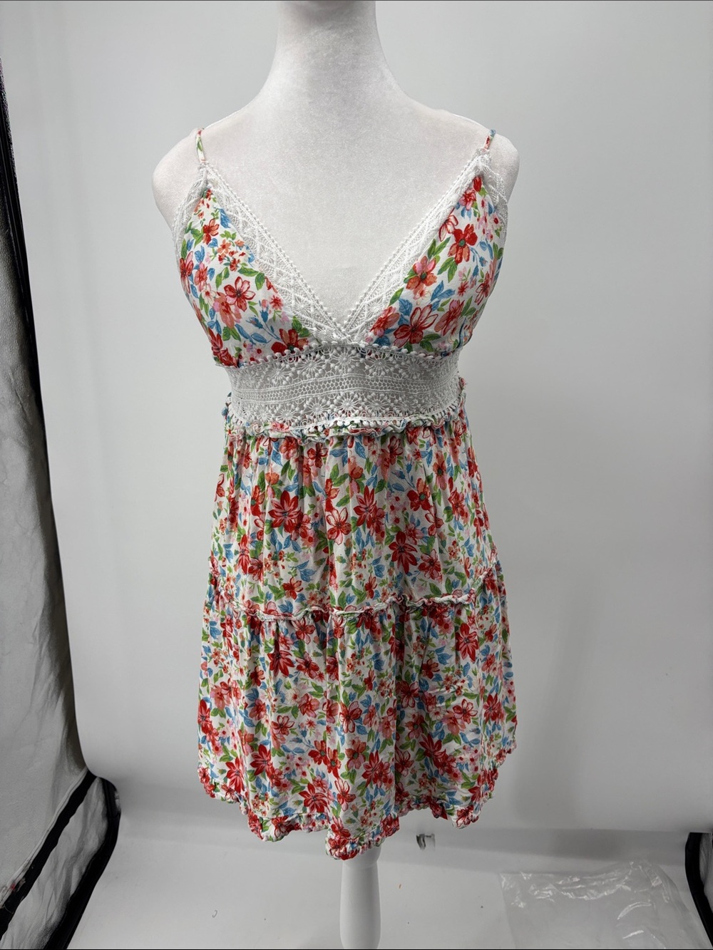 Rue21 Floral Sundress in White with Red, Green & Blue Flowers